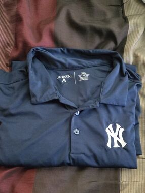 Antigua Men’s Navy Polo with White NY Logo Long Sleeve